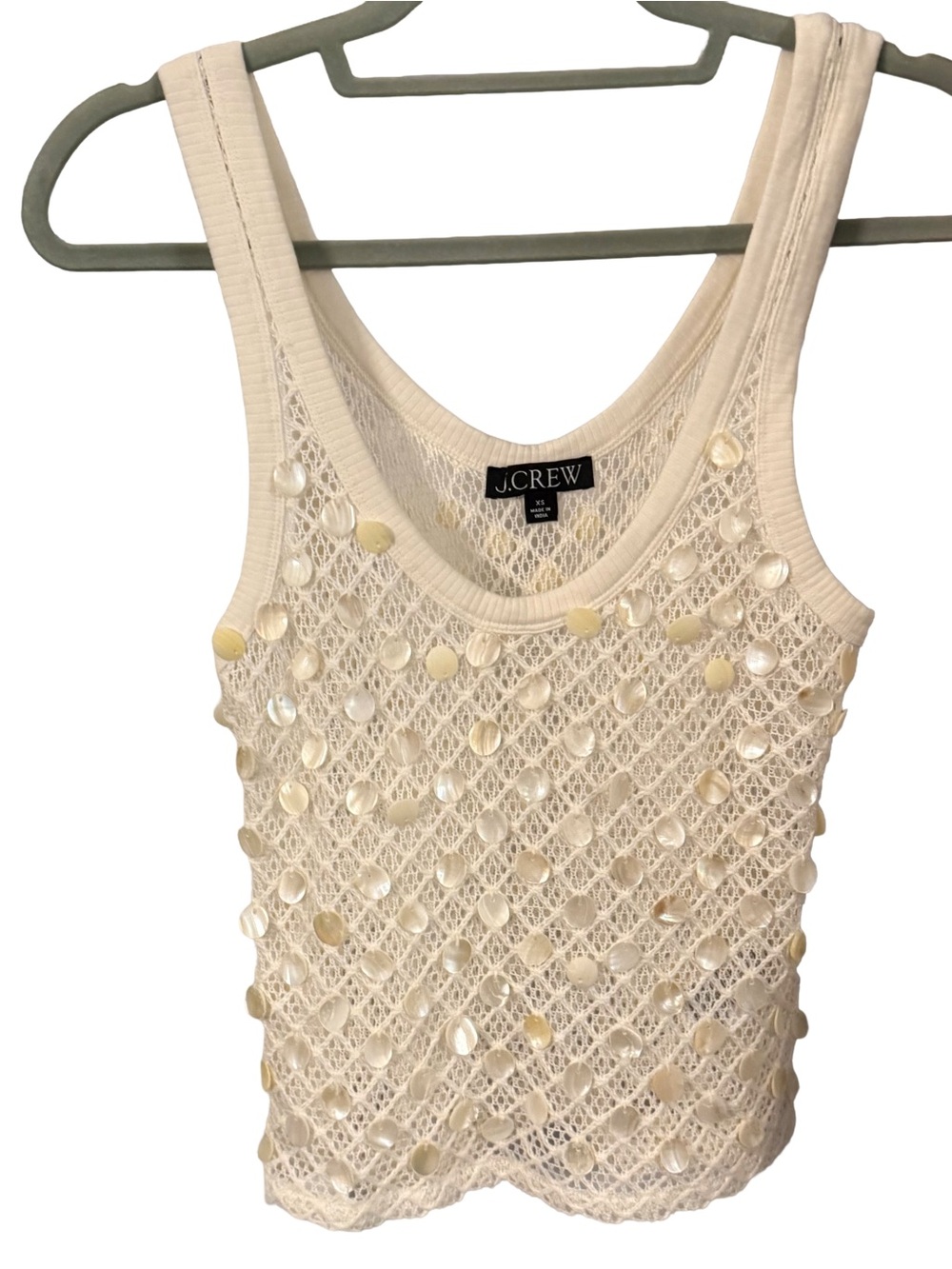 J Crew Crochet Shell Embroidered Sleeveless Top Open Knit, All Over Shells XS